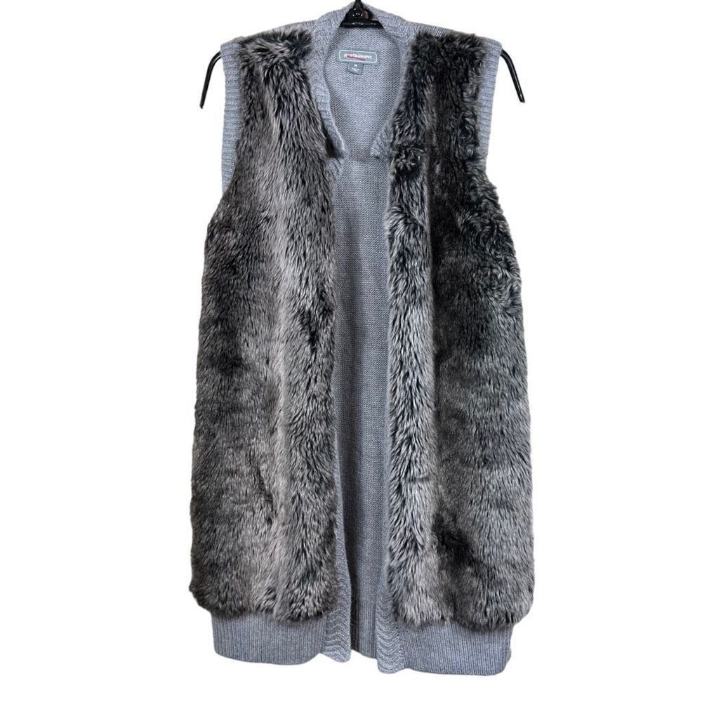 Women’s ￼Johnston & Murphy Angora Wool Blend Faux Fur Vest with Grey Knit